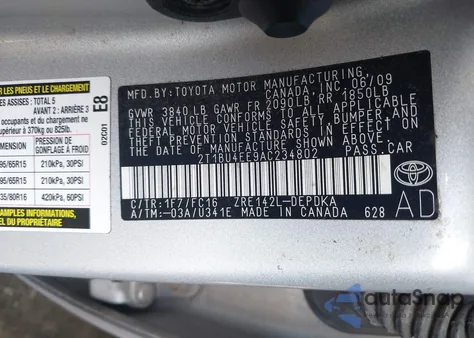 2010 Toyota Corolla Le from USA, damaged, VIN 2T1BU4EE9AC234802